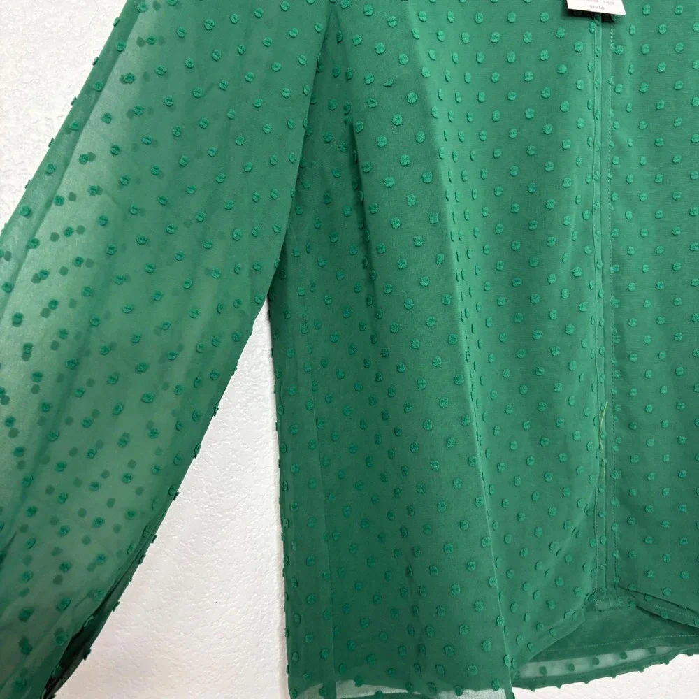 J. Crew Swiss Dot V Neck Long‎ Sleeve Blouse Emerald Green Size S